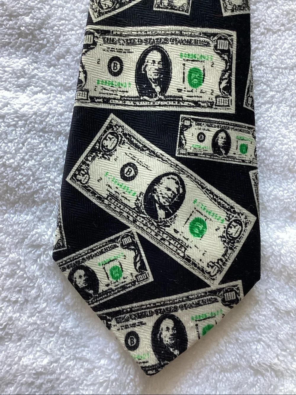 Beverly Hills Polo Club Black Tie with White and Green Money Print